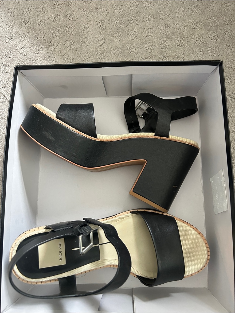 Dolce Vita Black Leather Platform Block Heel Sandals